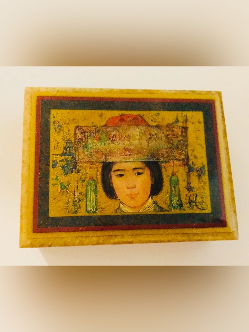 Edna Hibel Marble Trinket Box Chinese Bride Signed by Edna Hibel
